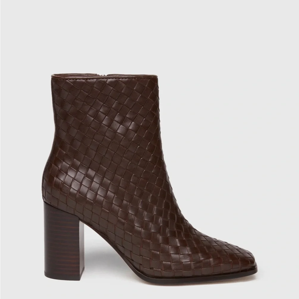 PAIGE chocolate brown woven ankle boots - Picture 1 of 5